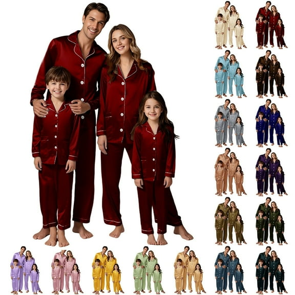 BLOCLOALO Family Matching Christmas Pajamas Set Men Holiday Nightwear Sleepwear Sets Long Sleeve Pjs Long Sleeve Tops Trousers with Pockets Beige L