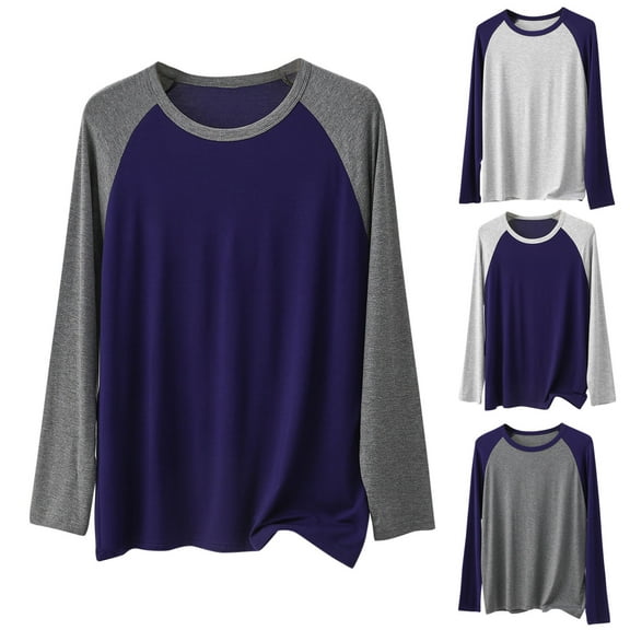 Ashirexll Fleece Pajamas Men, Winter Pajamas for Men, Mens Fall Casual Splicing Long Sleeve Round Neck Thin Home Pajamas Loungewear Top