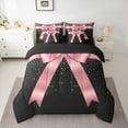thumbnail image 2 of Homewish Kids Teens Pink Ribbon Bowknot Bedding Comforter Set 7-Piece,Dreamy Princess King Bedding Sets,Bling Glitter Ultra Soft Bed Sheets,Lightweight Room Decor,Reversible, 2 of 8