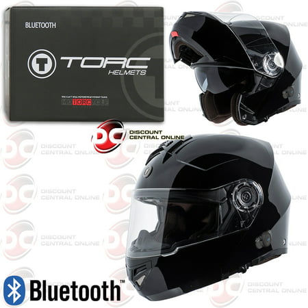 Torc T27B Motorcycle Gloss Black Modular Helmet With Bluetooth Communication