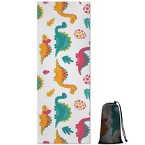 White Cartoon Dinosaurs Roar Pattern Hot Yoga Mat Towel Non Slip for Hot Yoga - Quick-Drying Yoga Mat Cover with 4 Corner Pockets with Travel Bag - Hot Yoga Towel Non Slip 70"x26"