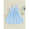 thumbnail image 2 of Child Girls Summer Sleeveless Dress, Solid Color Spaghetti Strap V-Neck Front Button A-Line Dress, 2 of 8