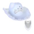 thumbnail image 2 of Western Style Cowboy Cowgirl Hat, Sequin Supplies Fedora Accessories Props Decorations Wide Brim for Party Ladies Cosplay Women Holiday White, 2 of 8