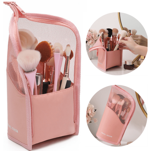 Makeup Brush Holder Makeup Brush Case Organizer Travel Makeup Brush Pouch Stand-up Foldable Portable Makeup Artist Storage Bag for Women, Black