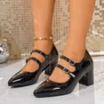 thumbnail image 4 of Xfvqtps Womens Pointed Toe Pumps Block Heel Mary Janes Glossy Patent Leather Dress Shoes with Buckle Strap Comfortable Office Heels for Work, 4 of 9