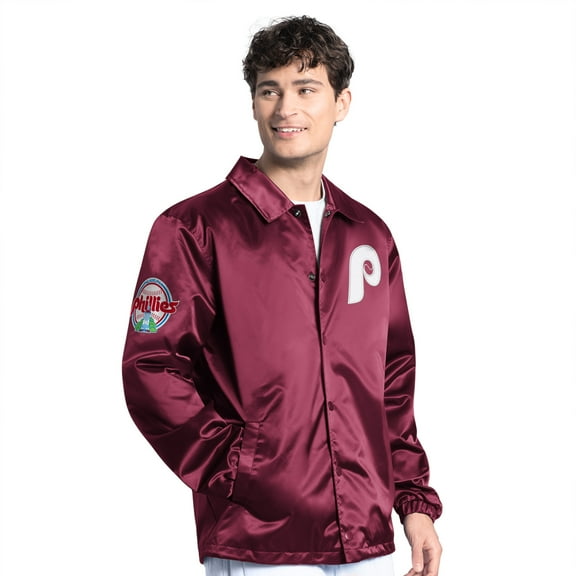 Men's Starter  Burgundy Philadelphia Phillies Cooperstown Collection Point Man Full-Snap Coaches Jacket