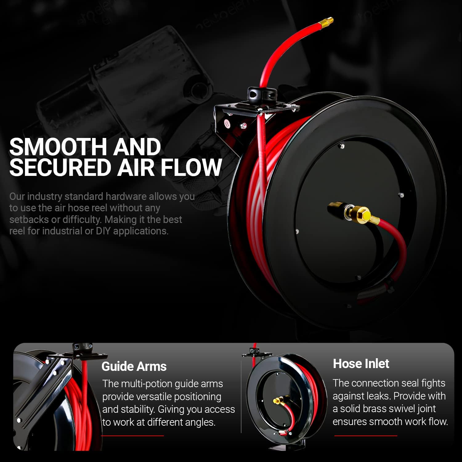 ReelWorks TRI-GUR026 0.38 in. x 80 ft. Retractable Air Hose Reel