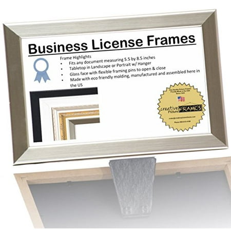 Standing Portrait - 8.5x5.5 or 5.5x8.5 inch Professional Stainless Steel Business License Certificate Frame, Self Standing Portrait or Landscape with Wall Hanger