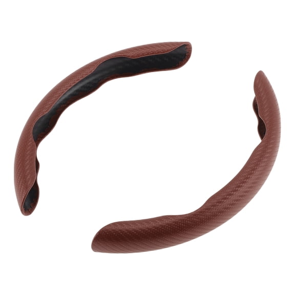 PU Artificial Leather Steering Wheel Cover ABS Car Steering Wheel Protector Brown Carbon Fiber Pattern 1 Pair