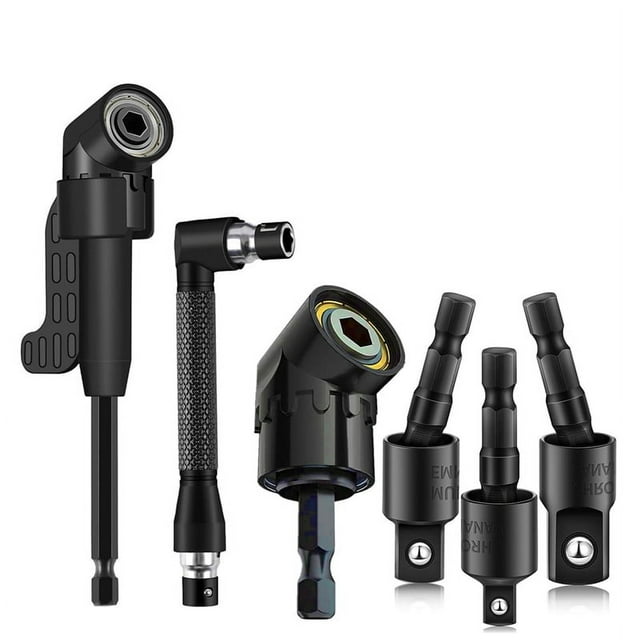 Juego de 6 Accesorios para Taladro en Ángulo Recto con Adaptador de Taladro en Ángulo de 105° y Adaptador de Dado de de