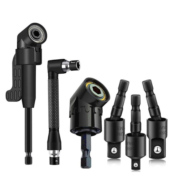 Juego de 6 Accesorios para Taladro en Ángulo Recto con Adaptador de Taladro en Ángulo de 105° y Adaptador de Dado de de