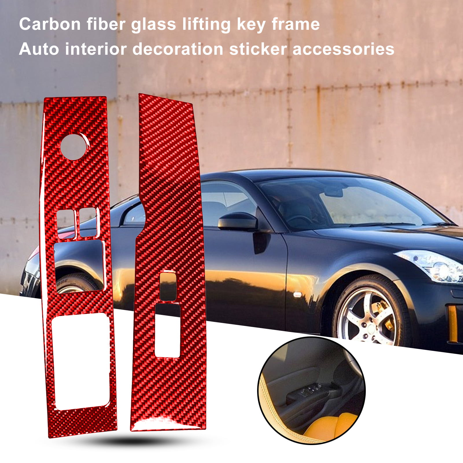 2Pcs Red Carbon Fiber Central  Air Outlet Frame Cover Trim For Nissan 350Z 03-09
