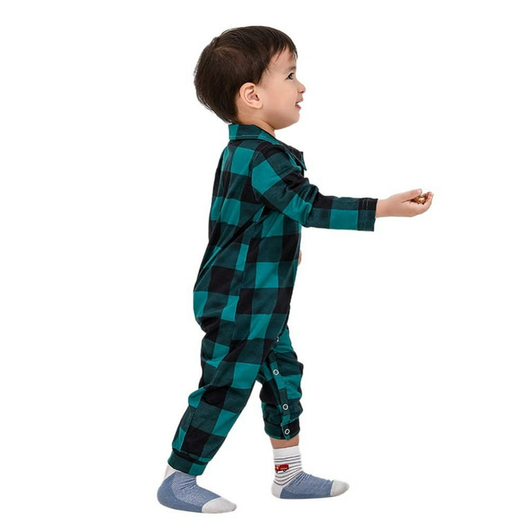 Matching Family Pajamas Sets Christmas Pjs Green Buffalo Plaid Printed Long  Sleeve Shirt and Bottom Loungewear