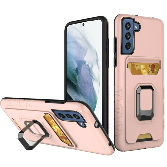 Phone Case for Samsung Galaxy S22 Wallet Case Designed with Credit Card Holder & Ring Stand Kickstand Heavy Duty Hybrid Armor Cover for Galaxy S22 - Rose Gold