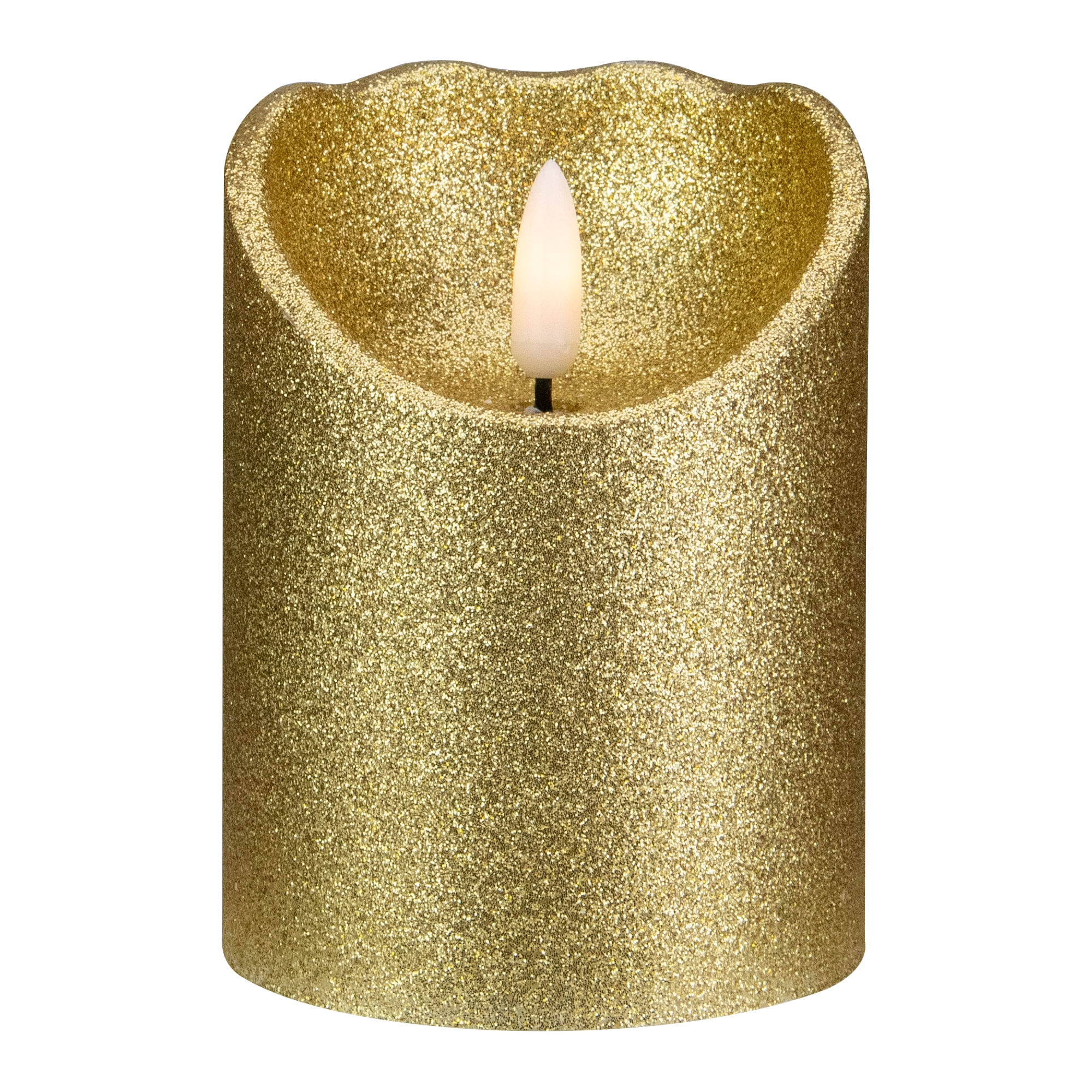 Gold Glitter Star Design Christmas Pillar Candle 40 Hours Burning Time 