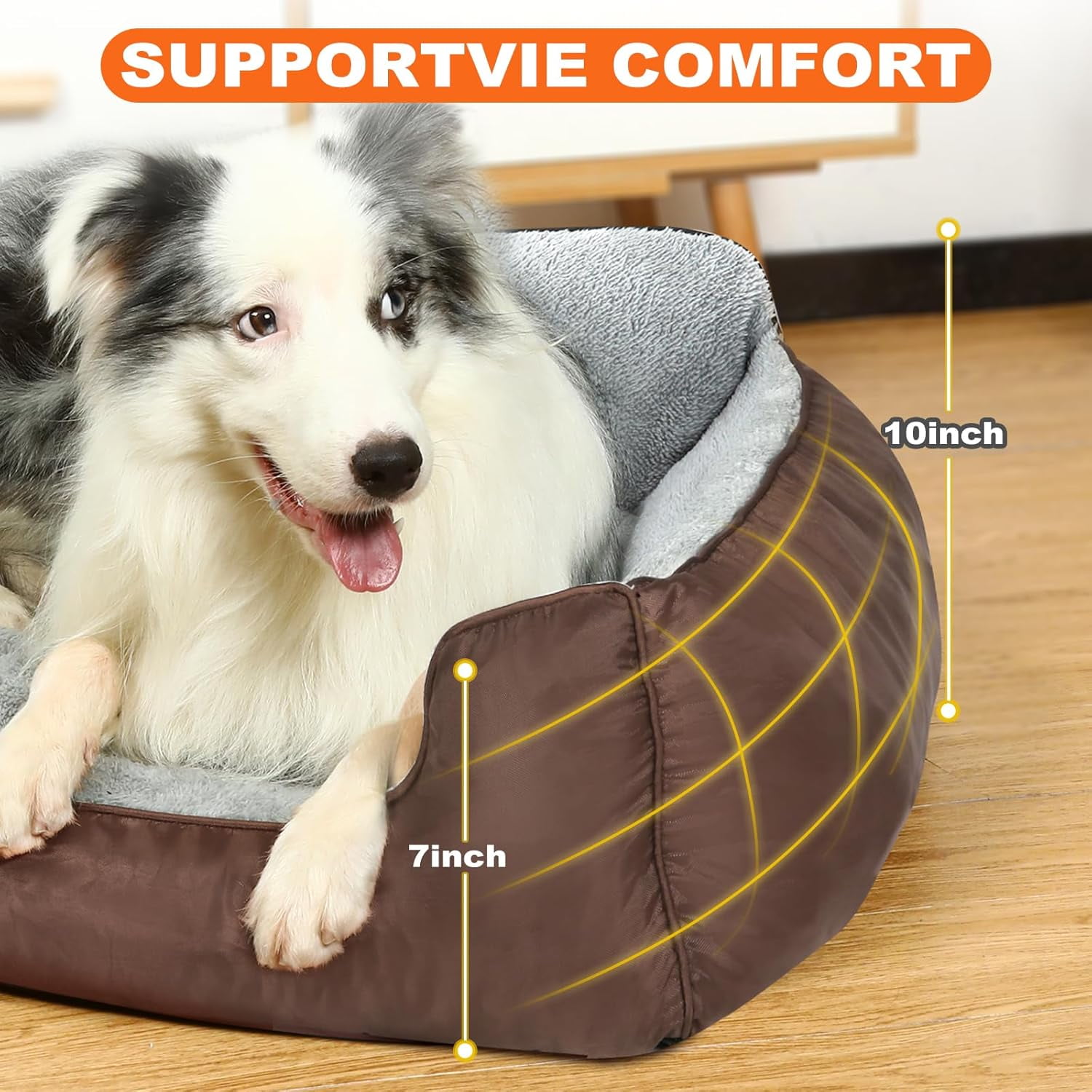 Orthopedic Dog Beds for Extra Large Dogs, Washable Rectangle Dog Couch Sofa Bed with Non-Skid Bottom for Pet Sleeping, 39”x31”x9”, Brown