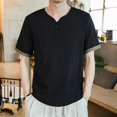 thumbnail image 3 of Camisetas de lino con gráficos para hombre, camisetas de gran tamaño para hombre, camisetas con cuello en V, sin logotipo, azules, básicas, de manga corta, informales, modernas y geniales, 3 of 5