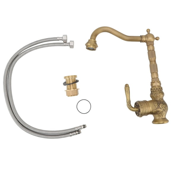 Single Handle Kitchen Faucet, Large 360 Degree Rotation Cold Hot Water Mixer Leak Proof Retro Style Antique Brass Kitchen Faucet for Household