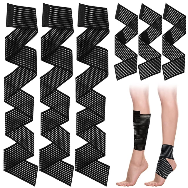 6 Paquete Vendas de Compresión Elásticas Ajustables para Pantorrillas Rodillera con Soporte Mangas Compresión Piernas Deportiva Banda para Rodillas Negro Blanco, 2 Tamaños