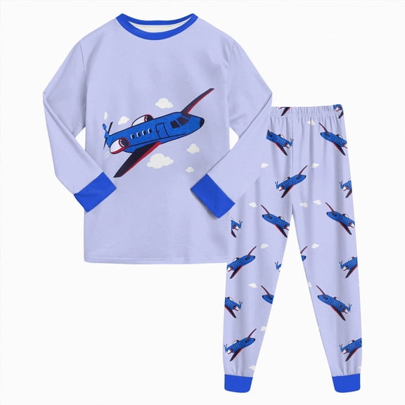CAUYDY 5T 6T 7T 8Y 9Y 10Y Child Boy Sleepwear Clothes for Kids Long Sleeve Shirt Elastic Pants 2Pcs Cute Set Boys Fall Winter Pajamas Sizes 6-7 Years,Blue