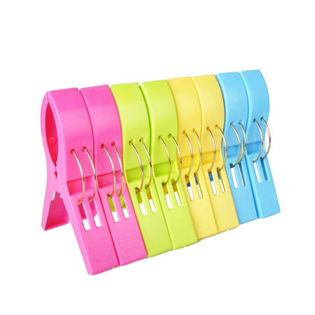 O-Best 8 Pack Bright Color Beach Towel Clips for Beach Chair Pool Chairs Cruise- Plastic Towel Clamp Clip Holder -Jumbo Size- Keep Your Towel from Blowing Away, Clothes Lines