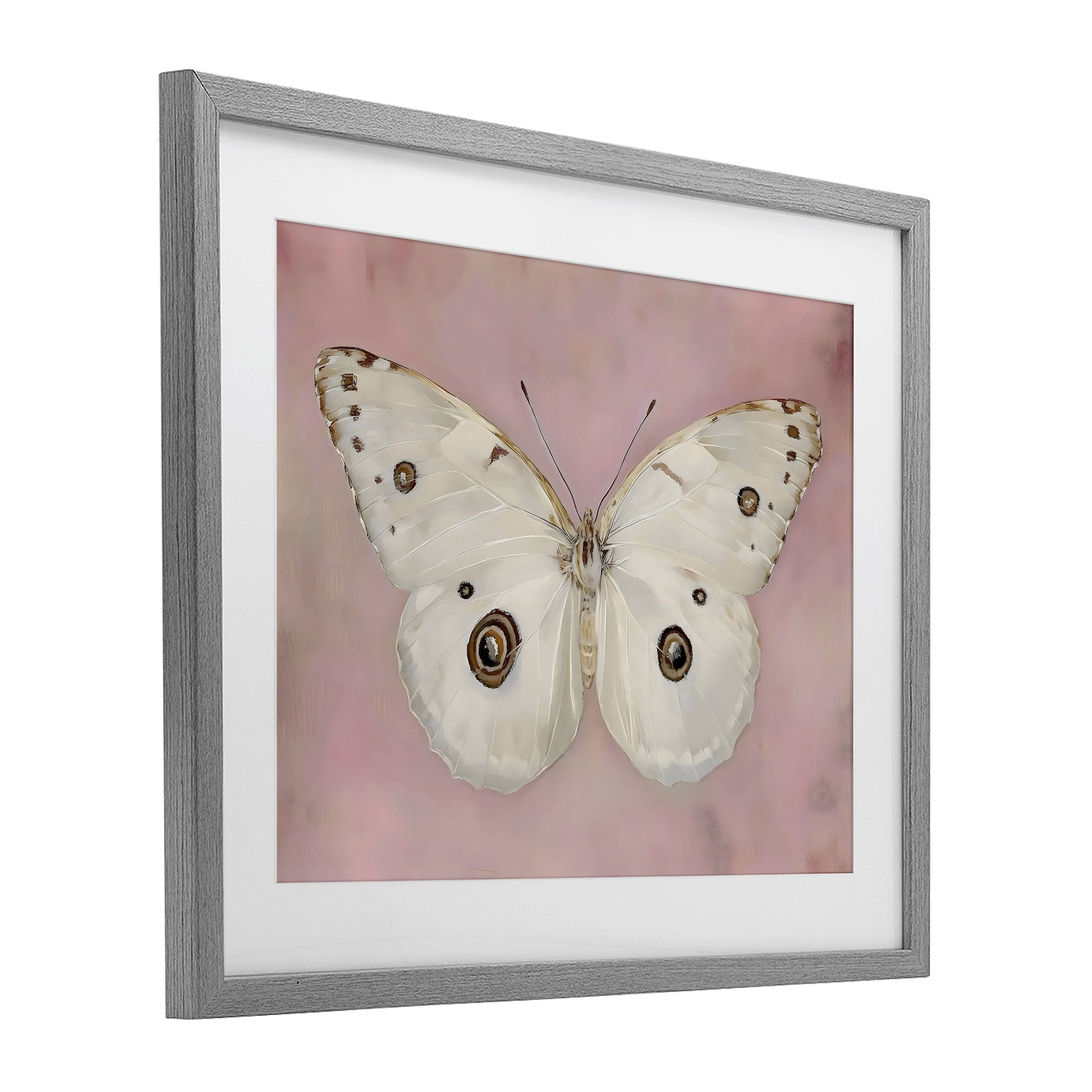 Stupell Industries Gossamer Butterfly on Blush Background Gray Framed Print Under Glass, design by Arlington Prints