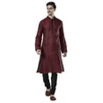 thumbnail image 5 of Ethnix Men's Embroidered Banded Collar Pure Linen Indian Kurta Tunic Pajama Set; Maroon; XL, 5 of 6