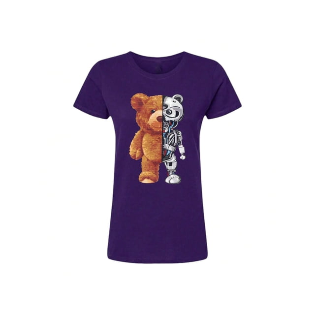 Playera Blusa De Oso Robot Ropa De Mujer Color Morado Talla Grande Marca Emil SaEs