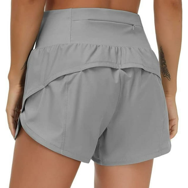 4" Low Rise Athletic Track Shorts for Women with Liner Quick Dry Running Gym Shorts Zipper Pocket Workout Flowy
