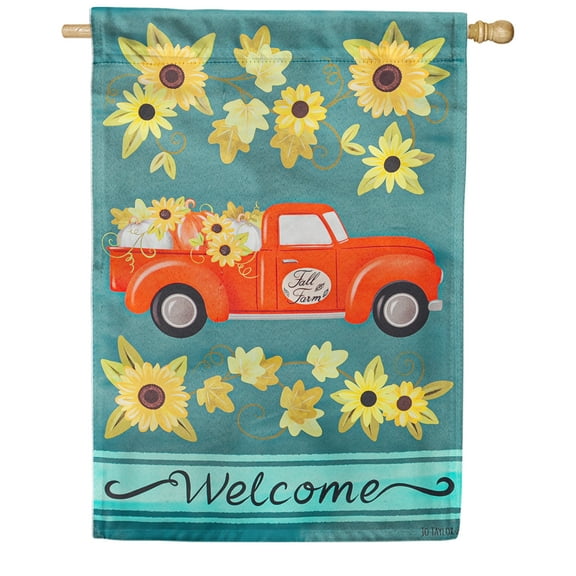 Fall Sunflower Truck House Suede Flag
