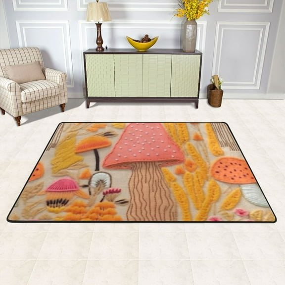 Mushrooms Area Floor Mats 36" x 24" Soft Non-Slip Large Rugs Nursery Memory Foam Carpets Living Room Doormat for Bedroom Dinning Decor