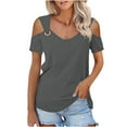 thumbnail image 6 of Homenesgenics Tops for Women Plus Size,Tunic Tops for Women,Crop Tops for Women Women Summer Sexy T- Shirt Cold Shoulder Pullover Blouse-Neck Short Sleeve Solid Gray M, 6 of 6
