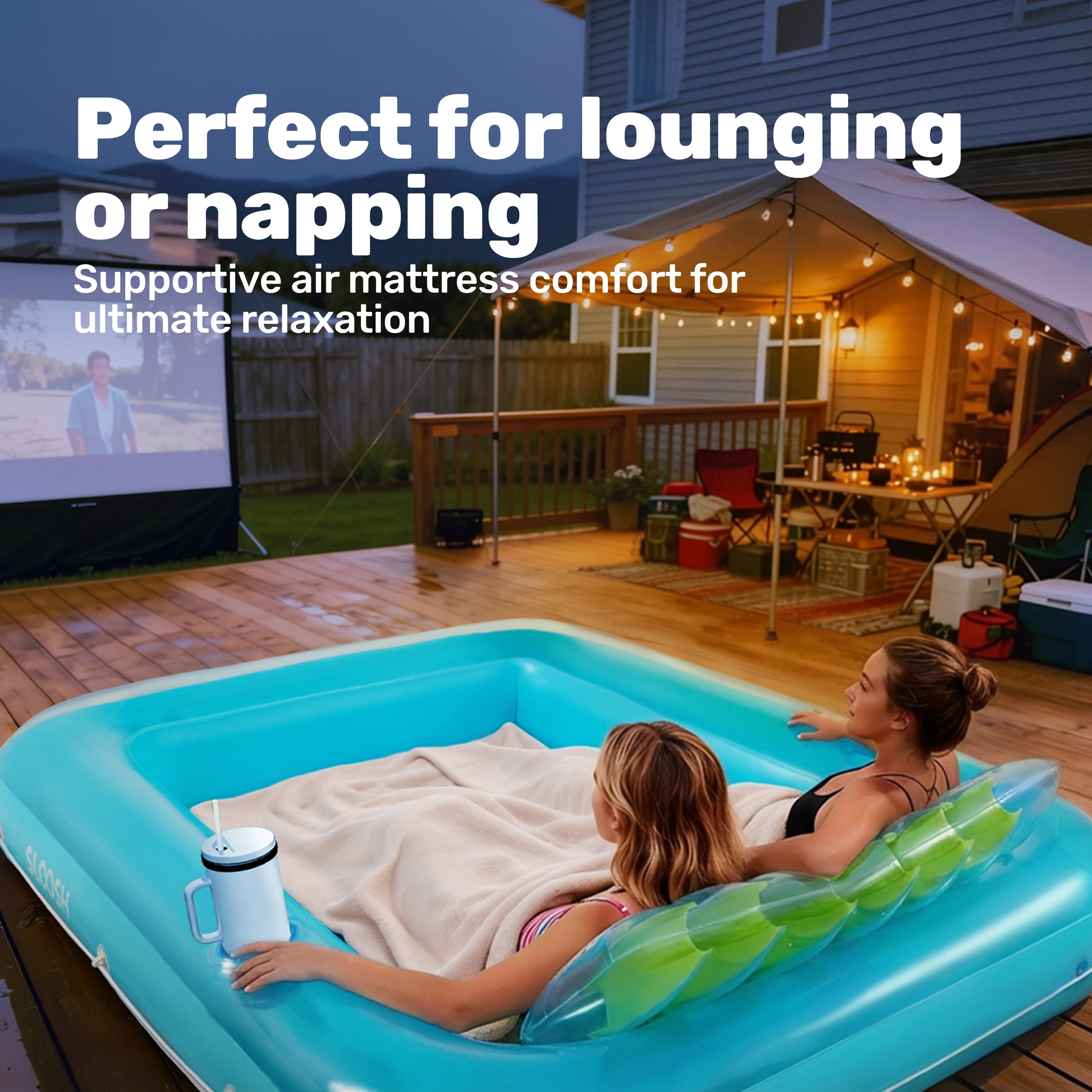 SLOOSH Inflatable Tanning Pool Lounger Float, 85" x 57" Extra Large Suntan Sun Tan tub for Adults, Tanning chair, Bed Blow up, Raft Lounge Floatie,XL-Blue Green
