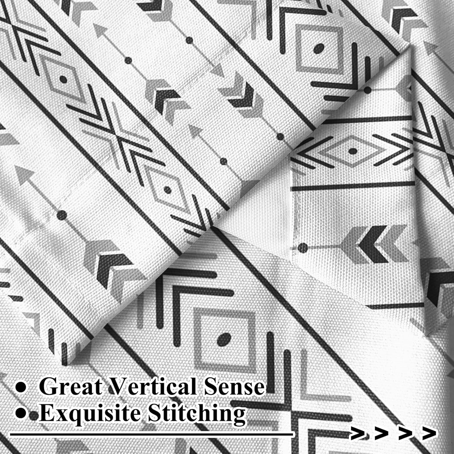 42 x 63 Inch Boho Linen Curtains for Bedroom Living Room Farmhouse Boho Curtains Rod Pocket Geometric Striped Patterned Light Filtering Thermal Insulated Window Drapes Black On Beige 2 Panels
