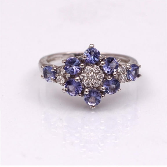 3mm Round Tanzanite 925 Sterling Silver Flower Cluster Mother's Day Gift Ring
