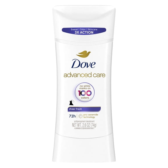 Dove Advanced Care Antiperspirant Deodorant Stick Sheer Fresh for Soft, Resilient Skin, Sheer Fresh with No White Marks & 72-Hour Sweat & Odor Protection, 2.6 Oz