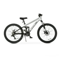Ozark Trail 24" FS.1 Epictrail Full Suspension Mountain Bike, For Teens and Adults, Heights between 4'6"-5'6", Silver