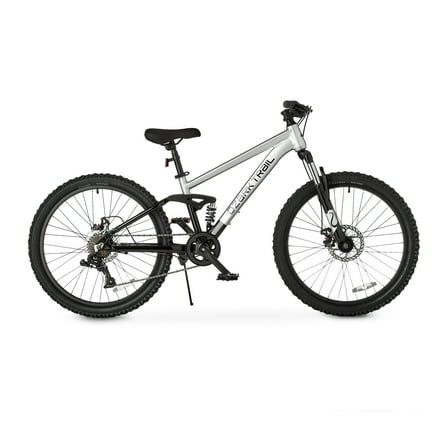 Ozark Trail 24" FS.1 Epictrail Full Suspension Mountain Bike, For Teens and Adults, Heights between 4'6"-5'6", Silver