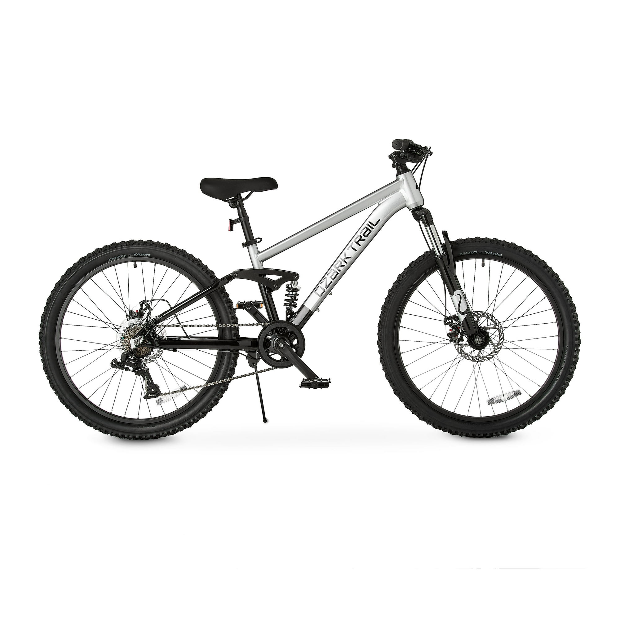 Ozark Trail 24" FS.1 Epictrail Full Suspension Mountain Bike, Fits Riders 4'6" - 5'6", Silver, Teens and Adults, Unisex