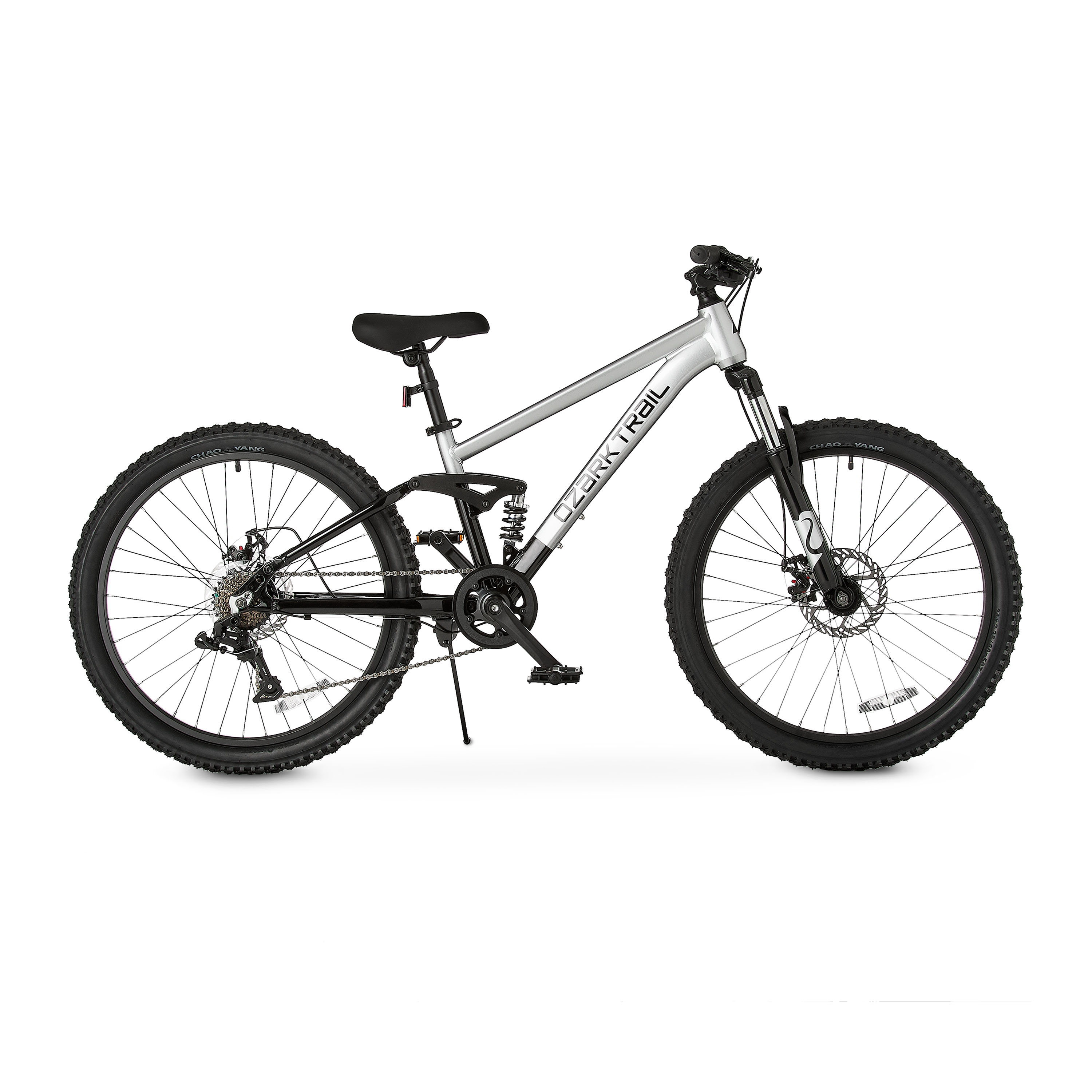 Ozark Trail 24" FS.1 Epictrail Full Suspension Mountain Bike, Fits Riders 4'6" - 5'6", Silver, Teens and Adults, Unisex