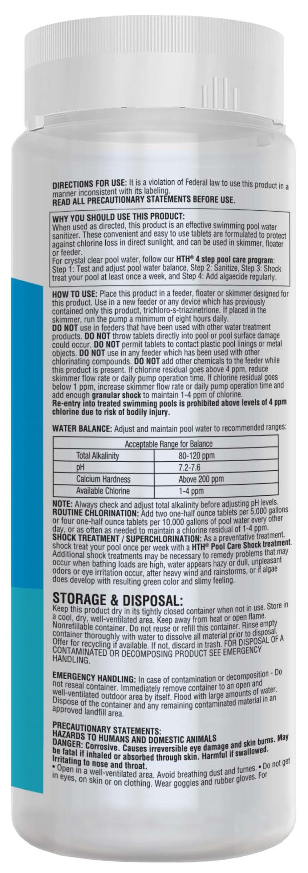 HTH 1 Inch Chlorine Tablets 1.5 lb Pool Sanitizer for Algae and Bacteria Prevention