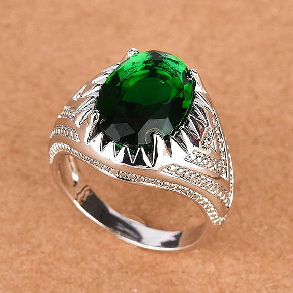Vintage Fashion Green Crystal Emerald Gemstones Rings for Women White Gold Silver Color Jewelry