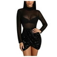 thumbnail image 2 of Tejiojio Fall Clearance Women Fashion Mesh Party Clubwear Sequins Mini Transparent Funny Turtleneck Dress, 2 of 9