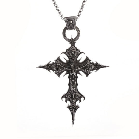 Vintage Gothic Cross Skull Pendant Necklace for Women Punk Halloween Goth Jewelry Gift for Women