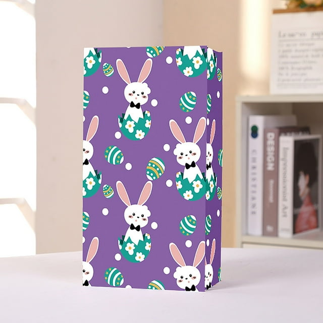 Easter Baskets for Boys & Girls Easter Baskets Bulk Easter Bunny Egg Handheld Bag, Holiday Party Gift Candy Bag, Self-Adhesive Sticker Seal Bag Easter Bucket Candy Bag for Easter Party (Purple)
