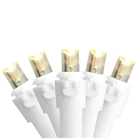 Set of 100 Warm White LED Wide Angle Christmas Lights - White Wire
