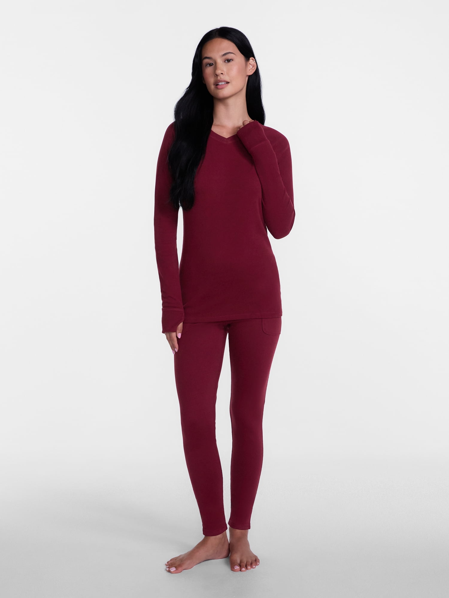 ClimateRight by Cuddl Duds Women’s Warmest Therma Suede Long Sleeve V Neck Thermal Base Layer Top, Sizes XS to 4X