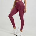 thumbnail image 7 of Solid Color Yoga Pants High Waisted Yoga Leggings Mesh Side Pockets Women 4 Way Stretch Squat Proof Workout Running Pants Wine M, 7 of 7