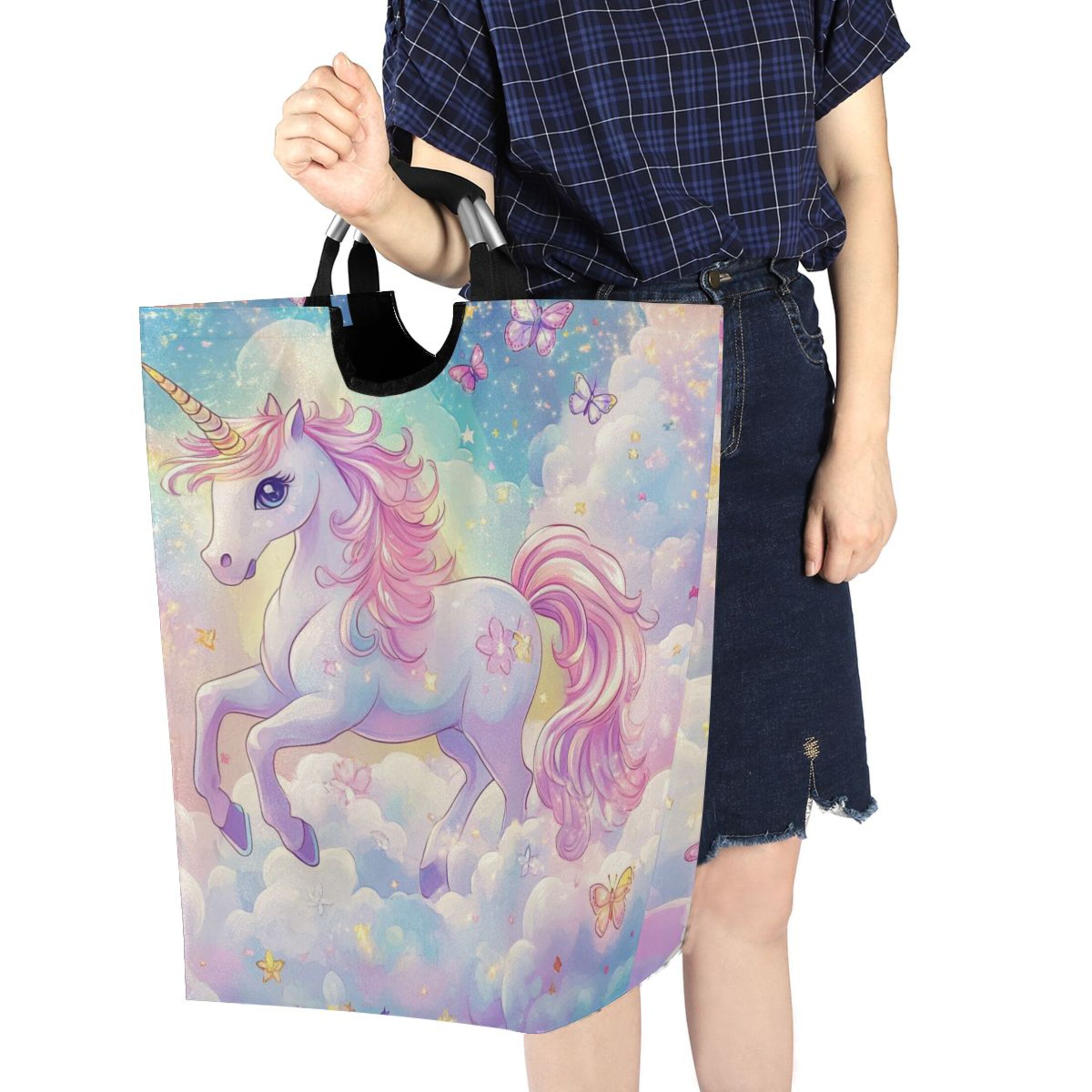 Laundry Basket Collapsible Laundry Basket Hamper with Handles for Dorm Clothes Toy Storage Rainbow Colors Unicorn