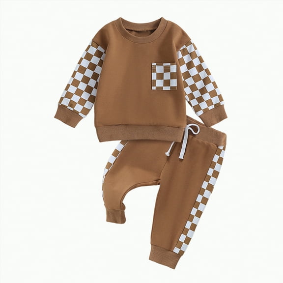 UAYOTSE Toddler Baby Boy Outfit Print Long Sleeve Sweatshirt Pants Cute Fall Winter Clothes(3-6 Months,B143-Brown)